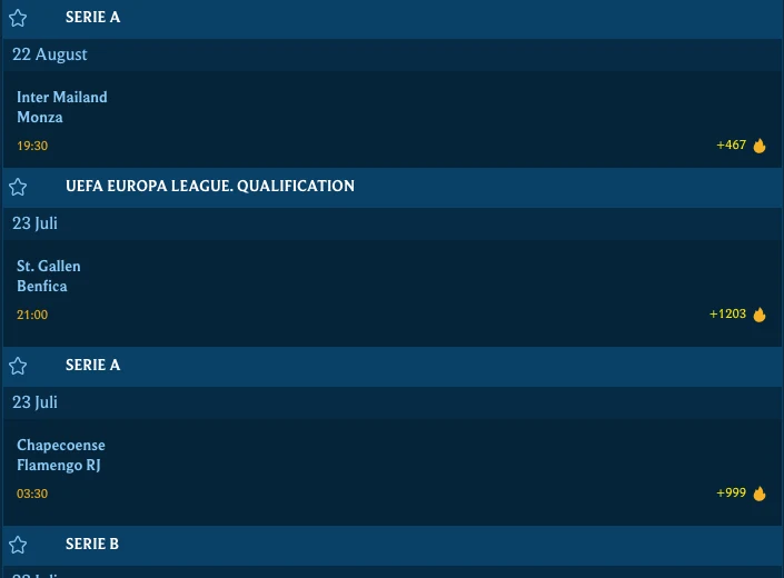 Aquaspins Sportwetten-Quoten: Beispielpartien mit kombinierten Quotenangaben